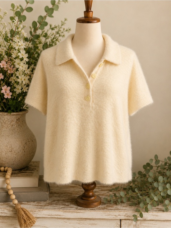 a new day Sweaters - NWT A New Day Fuzzy Polo Sweater Top Butter Yellow Size Large